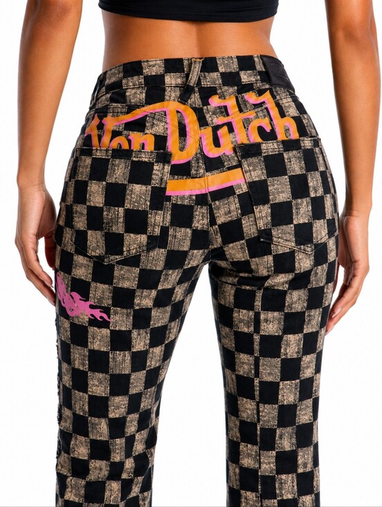 Von Dutch Denim - VON DUTCH Checkered Flame Bootcut Jeans NWT Y2K Moto